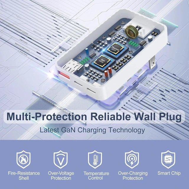 Alt view image 7 of 7 - Slim Flat USB C Wall Plug PD45W Super Fast Charging for iPhone/Galaxy