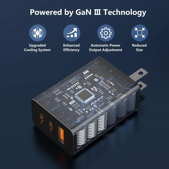 Alt view image 4 of 7 - 65W USB C Charger for S26 25 Ultra 3 Port GaN Type-C Wall Charger