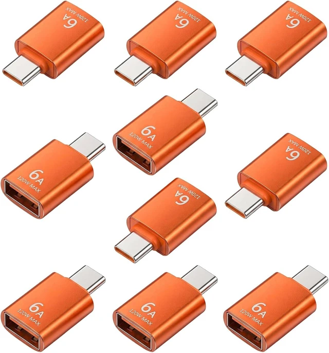Main image of 10Pack USB C Female to USB Male Adapter 10Gbps/120W USB-C to USBs Adapter USB-C Converter for Smartphone PC Keyboard Orange
