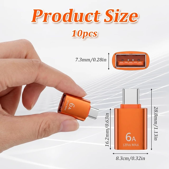 Alt view image 2 of 7 - 10Pack USB C Female to USB Male Adapter 10Gbps/120W USB-C to USBs Adapter USB-C Converter for Smartphone PC Keyboard Orange