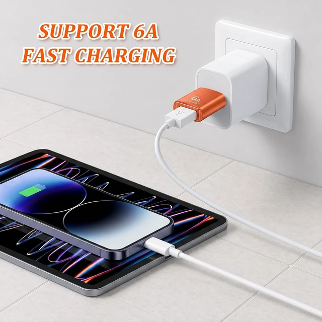 Alt view image 5 of 7 - 10Pack USB C Female to USB Male Adapter 10Gbps/120W USB-C to USBs Adapter USB-C Converter for Smartphone PC Keyboard Orange