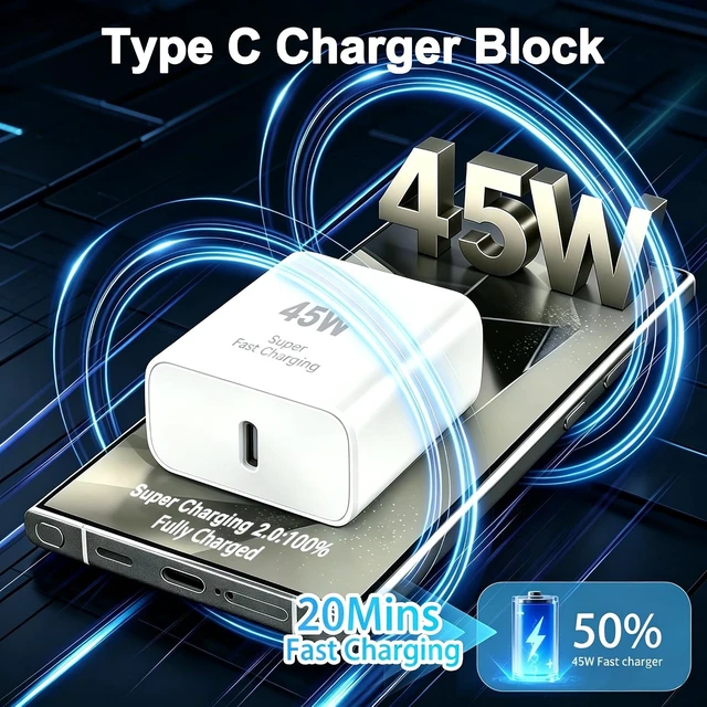 Alt view image 2 of 7 - 45W Super Fast Charger Block 3Pack Type C Charger Fast Charging Plug Android Phone Chargers USB C Wall Charger Power Adapter Compatible Galaxy S26 Ultra/S26+/S26/S25/S24/S23/Z Fold 8