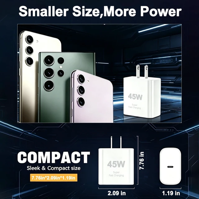 Alt view image 7 of 7 - 45W Super Fast Charger Block 3Pack Type C Charger Fast Charging Plug Android Phone Chargers USB C Wall Charger Power Adapter Compatible Galaxy S26 Ultra/S26+/S26/S25/S24/S23/Z Fold 8