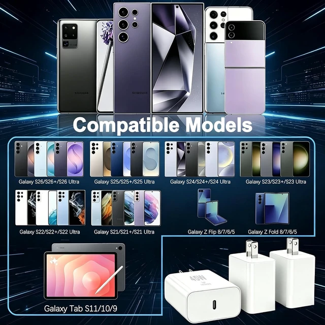 Alt view image 4 of 7 - 45W Super Fast Charger Block 3Pack Type C Charger Fast Charging Plug Android Phone Chargers USB C Wall Charger Power Adapter Compatible Galaxy S26 Ultra/S26+/S26/S25/S24/S23/Z Fold 8