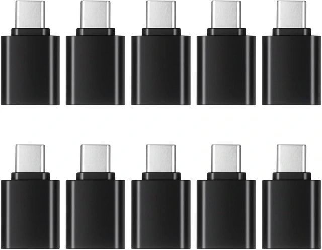 Main image of 10 Pack USB C to USB3.0 Adapter 10Gbps/120W Type C Male to USB Female OTG Adapter for Charger PC Laptop Keyboard (Black)