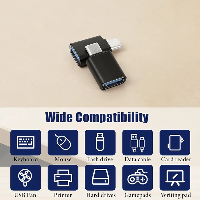 Alt view image 2 of 7 - 10 Pack USB C to USB3.0 Adapter 10Gbps/120W Type C Male to USB Female OTG Adapter for Charger PC Laptop Keyboard (Black)