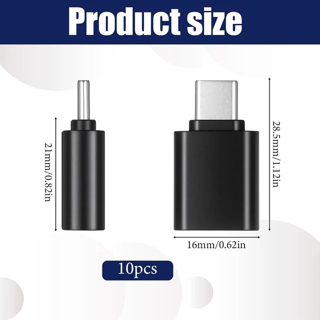 Alt view image 6 of 7 - 10 Pack USB C to USB3.0 Adapter 10Gbps/120W Type C Male to USB Female OTG Adapter for Charger PC Laptop Keyboard (Black)