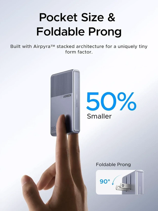Alt view image 3 of 7 - Nexode Air 100W USB C Charger Flat Design Ultra Slim and Foldable Plug Compact GaN Fast 3-Port Charging PD Type-C Power Adapter Compatible with MacBook iPhone 17 Pro Max Galaxy Grey