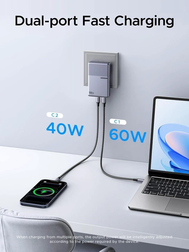 Alt view image 4 of 7 - Nexode Air 100W USB C Charger Flat Design Ultra Slim and Foldable Plug Compact GaN Fast 3-Port Charging PD Type-C Power Adapter Compatible with MacBook iPhone 17 Pro Max Galaxy Grey