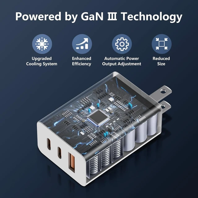 Alt view image 5 of 7 - 65W USB C Charger for iPhone 18/17Pro/Max 3-Port Fast Charger USB C