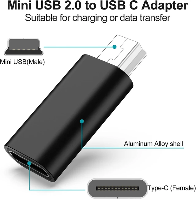 Alt view image 2 of 7 - 3 Pack USB C to Mini USB Adapter Type C Female to Mini USB 2.0 Male Convert Connector Support Charge & Data Sync Compatible GoPro Hero 3+ MP3 Players Dash Cam Digital Camera Receiver