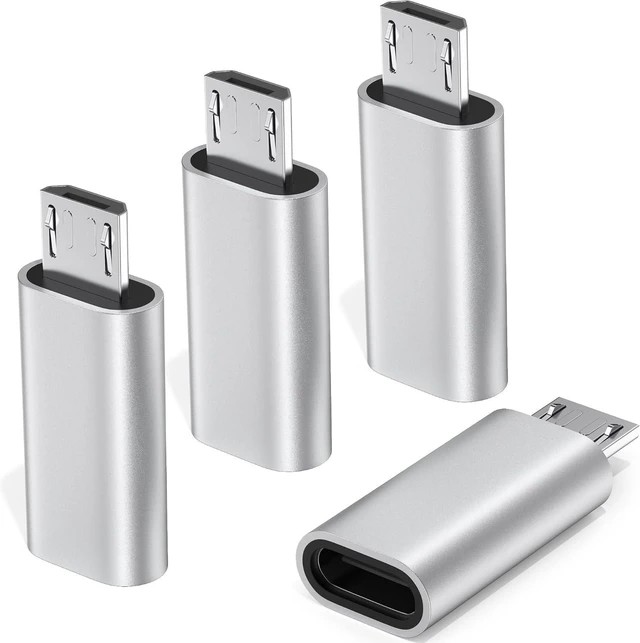 Main image of 4 Pack USB C to Micro USB Adapter USB Type C Female to Micro USB Male Converter Data Sync Compatible with Galaxy S7 S6 Note 5 Kindle Nexus 5 6 and Micro USB Devices (Silver)