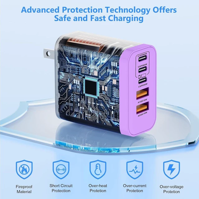 Alt view image 4 of 7 - USB C Wall Fast Charger Block 100W 5-Port Type C Fast Charging Block