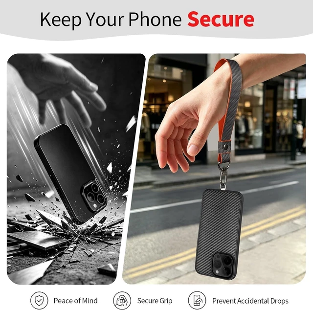 Alt view image 2 of 7 - Phone Wrist Strap Leather Carbon Fiber Phone Wrist Strap Phone Chain