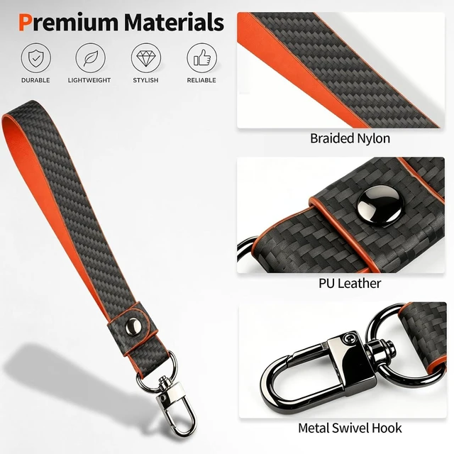 Alt view image 4 of 7 - Phone Wrist Strap Leather Carbon Fiber Phone Wrist Strap Phone Chain