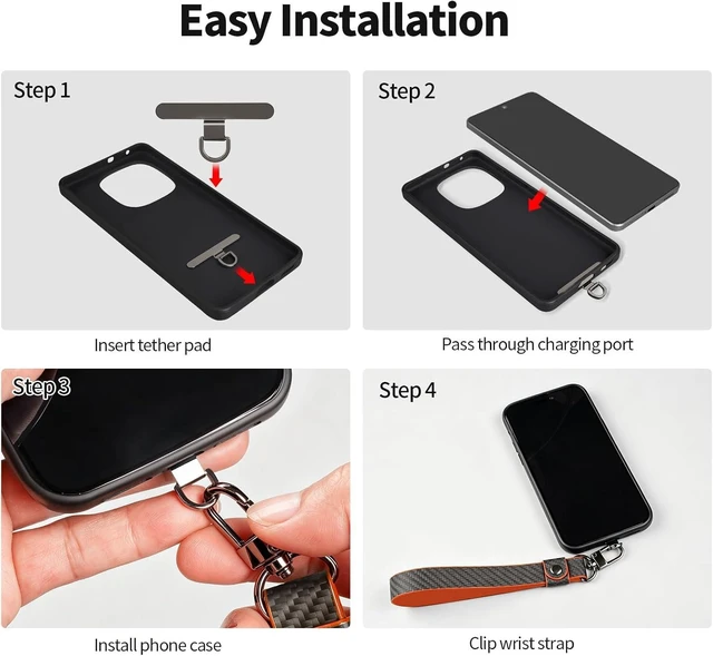 Alt view image 5 of 7 - Phone Wrist Strap Leather Carbon Fiber Phone Wrist Strap Phone Chain