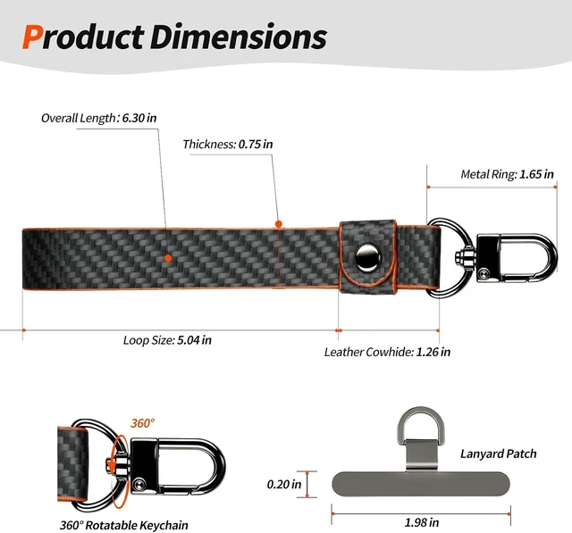Alt view image 7 of 7 - Phone Wrist Strap Leather Carbon Fiber Phone Wrist Strap Phone Chain
