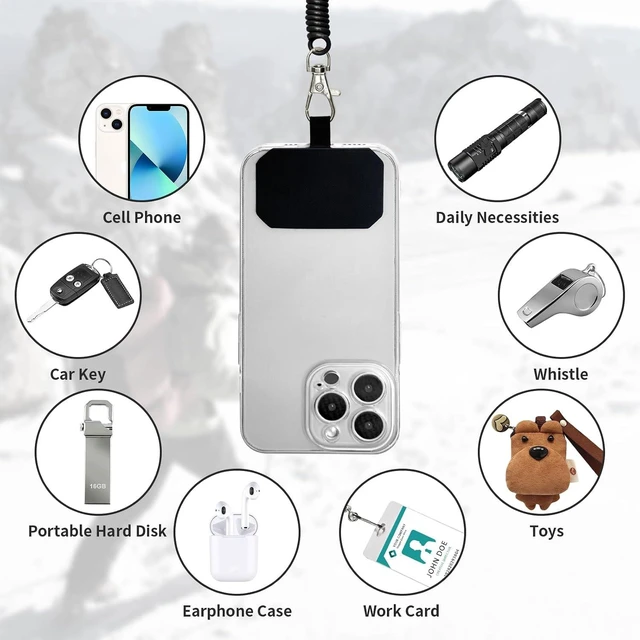 Alt view image 4 of 7 - Phone Tether Lanyard Anti Theft Strap with Carabiner - Anti-Drop Outdoor Accessory for Skiing Hiking Cycling Fishing & Climbing - Fit Most Cell Phones (Black+Black)