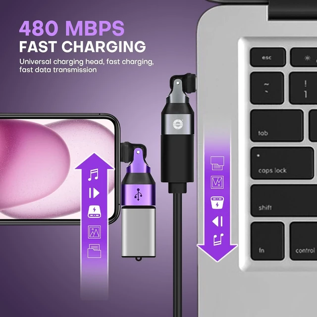Alt view image 3 of 7 - USB A to USB C Adapter 180° Rotation Swivel Right Angle