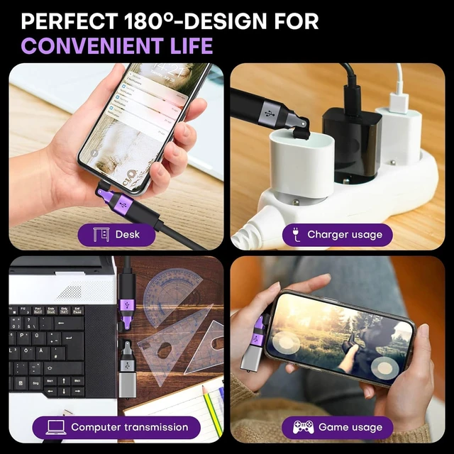 Alt view image 7 of 7 - USB A to USB C Adapter 180° Rotation Swivel Right Angle