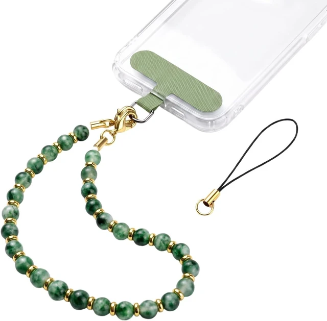 Main image of Marble Beaded Phone Wrist Strap Cellphone Lanyard With Tether Tab Hands Free Wristlet Bracelet