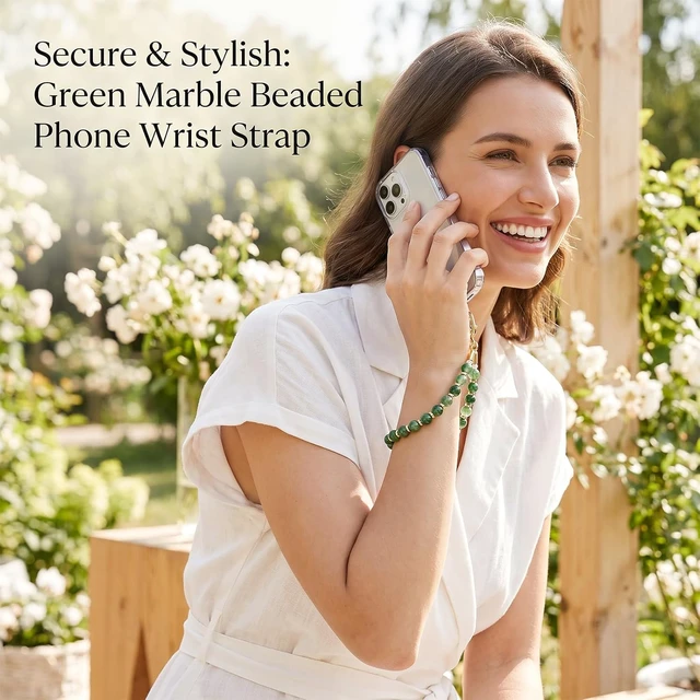 Alt view image 4 of 7 - Marble Beaded Phone Wrist Strap Cellphone Lanyard With Tether Tab Hands Free Wristlet Bracelet