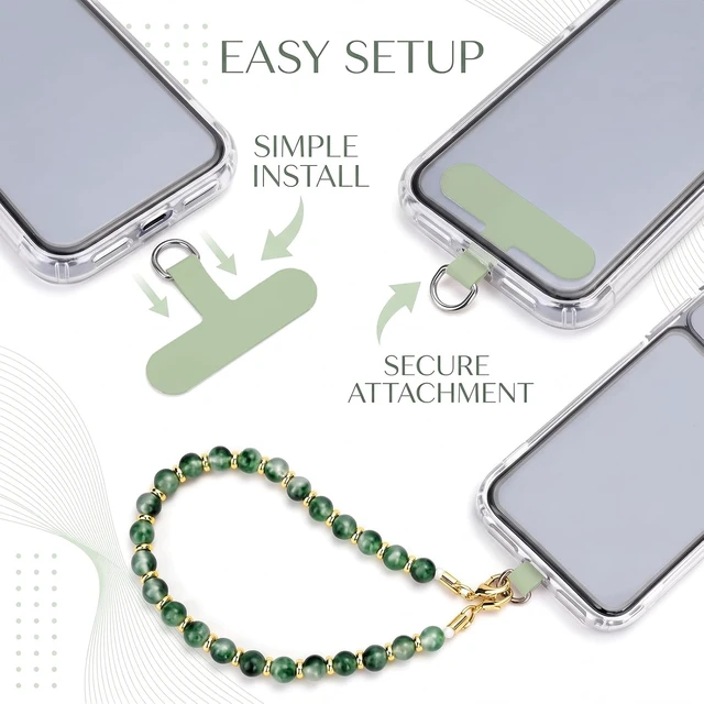Alt view image 6 of 7 - Marble Beaded Phone Wrist Strap Cellphone Lanyard With Tether Tab Hands Free Wristlet Bracelet