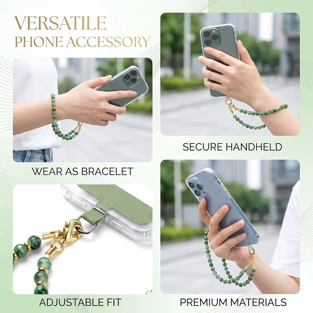Alt view image 7 of 7 - Marble Beaded Phone Wrist Strap Cellphone Lanyard With Tether Tab Hands Free Wristlet Bracelet