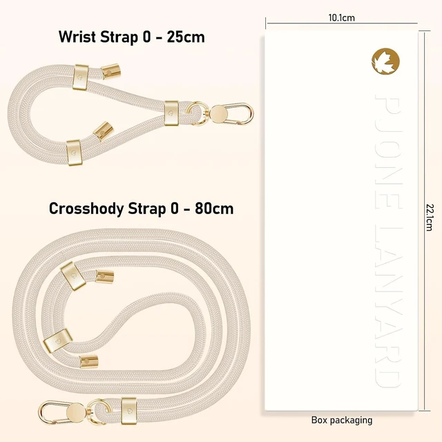 Alt view image 3 of 7 - Cell Phone Lanyard Crossbody Lanyard and Wrist Strap Premium Metal Buckle Phone Charms with 2 X Strap Patch (Beige)