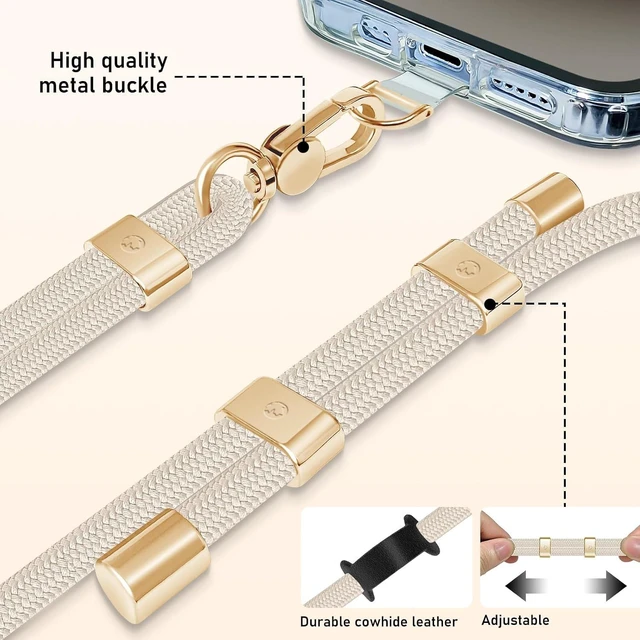 Alt view image 4 of 7 - Cell Phone Lanyard Crossbody Lanyard and Wrist Strap Premium Metal Buckle Phone Charms with 2 X Strap Patch (Beige)