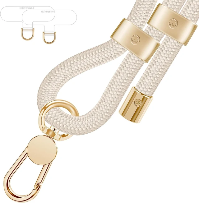 Main image of Cell Phone Lanyard Crossbody Lanyard and Wrist Strap Premium Metal Buckle Phone Charms with 2 X Strap Patch (Beige)