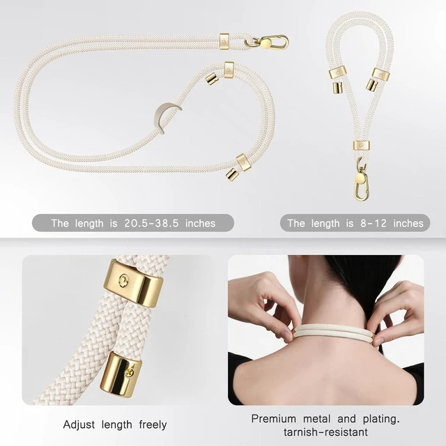 Alt view image 6 of 7 - Cell Phone Lanyard Crossbody Lanyard and Wrist Strap Premium Metal Buckle Phone Charms with 2 X Strap Patch (Beige)