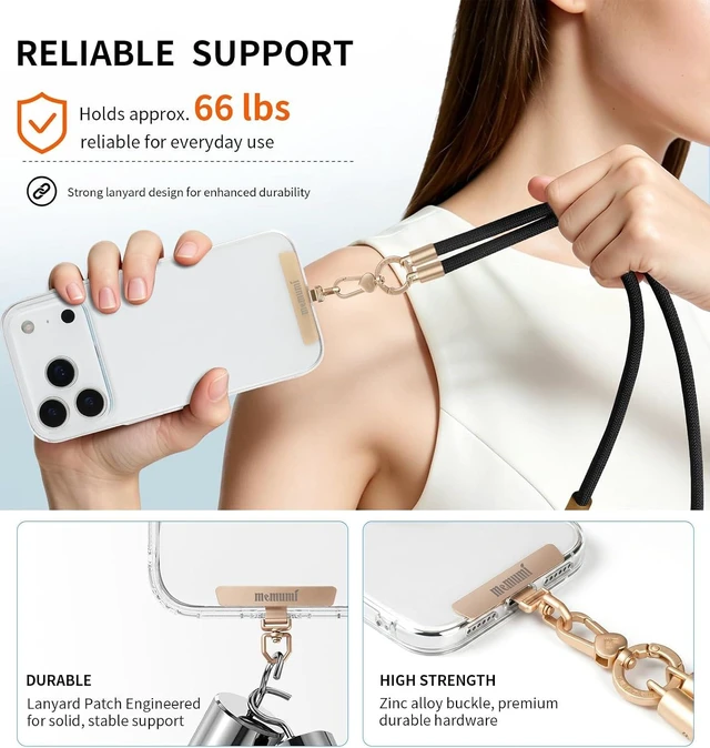 Alt view image 3 of 7 - Anti-Theft Phone Lanyard Crossbody for iPhone & Android 3-in-1 Neck & Wrist Strap 66 lbs Pull-Tested Universal Phone Strap for Travel Work & Night Out Black