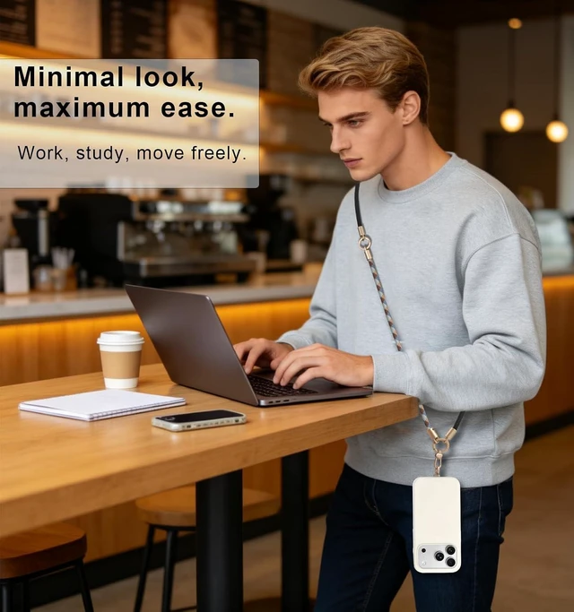 Alt view image 4 of 7 - Anti-Theft Phone Lanyard Crossbody for iPhone & Android 3-in-1 Neck & Wrist Strap 66 lbs Pull-Tested Universal Phone Strap for Travel Work & Night Out Black