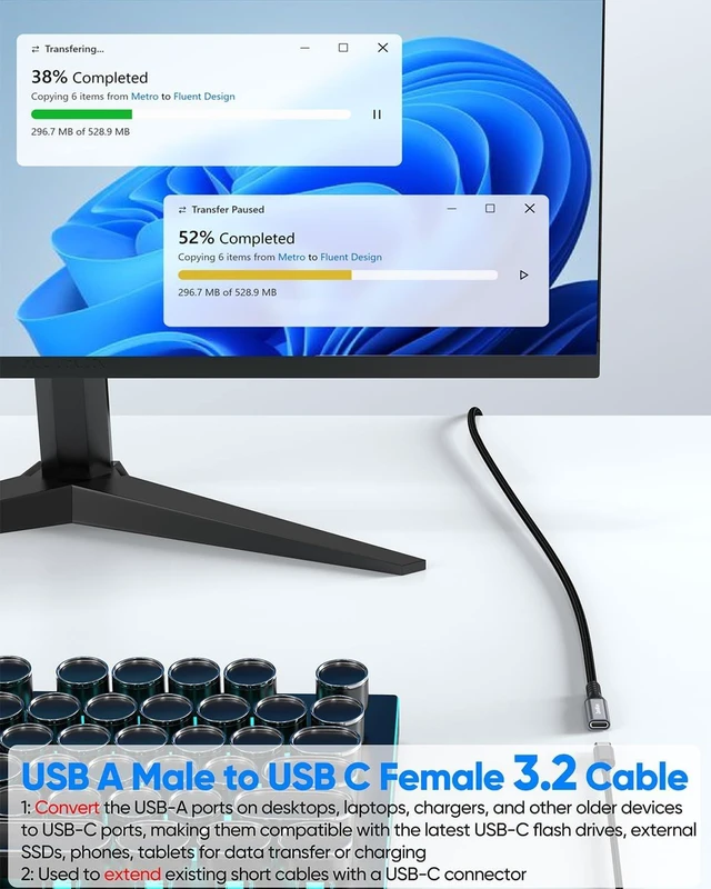 Alt view image 2 of 7 - USB C Female to USB Male Adapter Cable 4FT 10Gbps Data Transfer 60W Charge