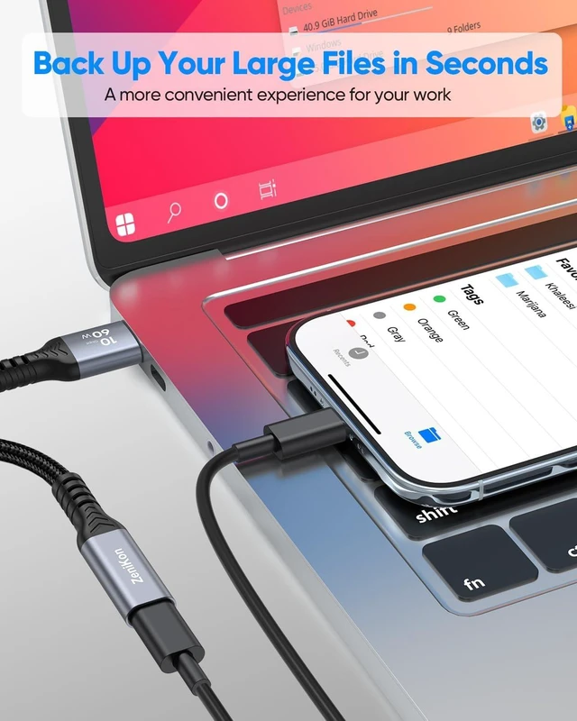 Alt view image 4 of 7 - USB C Female to USB Male Adapter Cable 4FT 10Gbps Data Transfer 60W Charge