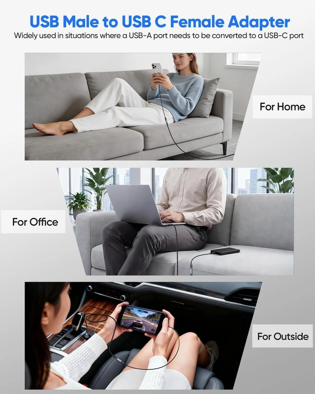Alt view image 5 of 7 - USB C Female to USB Male Adapter Cable 4FT 10Gbps Data Transfer 60W Charge