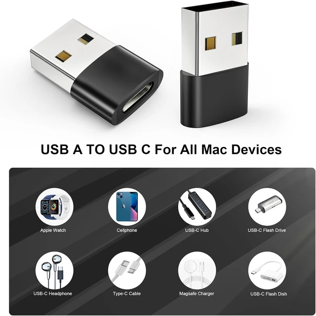 Alt view image 2 of 6 - USB to USB C Adapter 10 Pack Type C Female to A Male Charger Cable Converter for iPhone 15 14 13 12 Pro Max Plus Watch Ultra iWatch 9 8 7 MacBook Pro iPad 10 9 Galaxy S20-23 and More