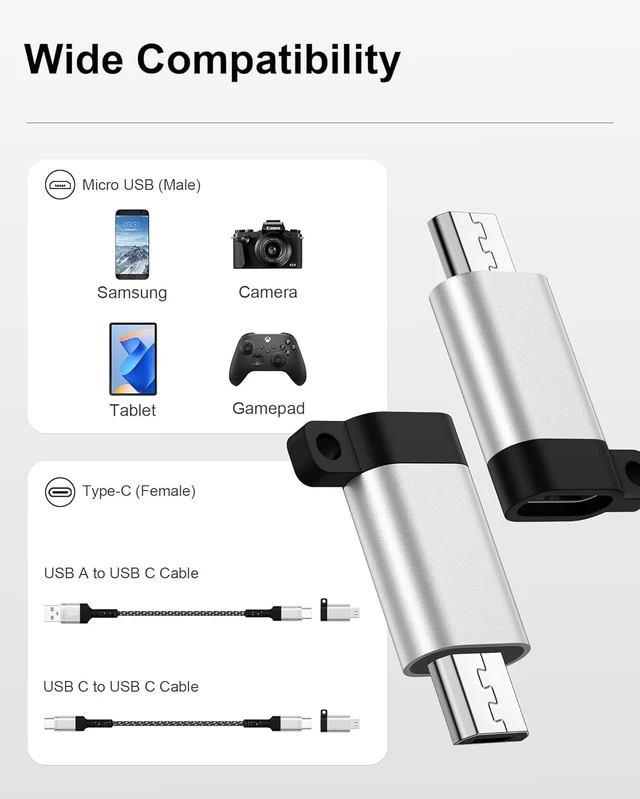 Alt view image 6 of 7 - Micro USB to USB-C Adapter 4Pack USB Type C Female to Micro Male Converter