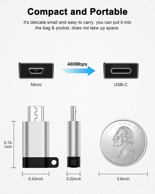 Alt view image 7 of 7 - Micro USB to USB-C Adapter 4Pack USB Type C Female to Micro Male Converter