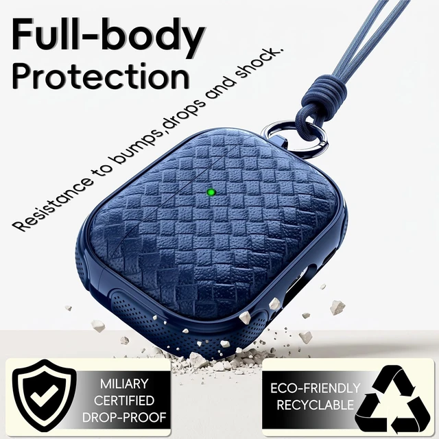 Alt view image 5 of 7 - R?fun for 3 Case Woven Leather Texture with Lanyard Blue
