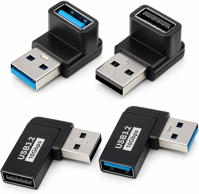 Main image of 4 Pack 90 Degree USB A Male to Female Adapter Right Angle USB Adapter