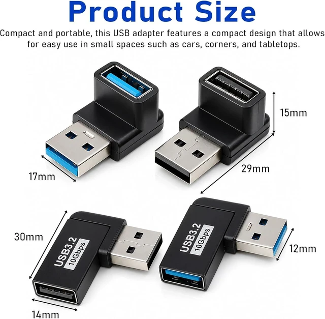 Alt view image 4 of 7 - 4 Pack 90 Degree USB A Male to Female Adapter Right Angle USB Adapter