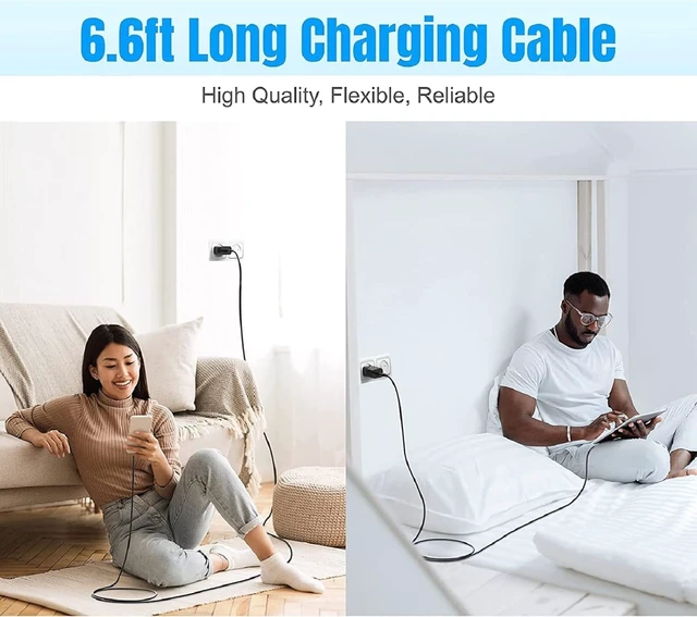 Alt view image 5 of 7 - USB Wall Charger Block with 6.6ft Type C Fast Charging Cord for