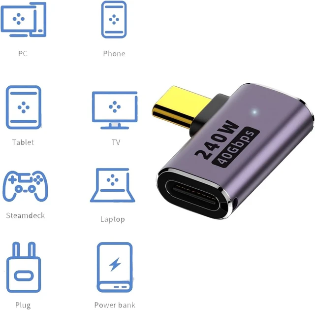 Alt view image 4 of 4 - 40Gbps 90 Degree USB C Adapter Right Angle USB Type C Extender