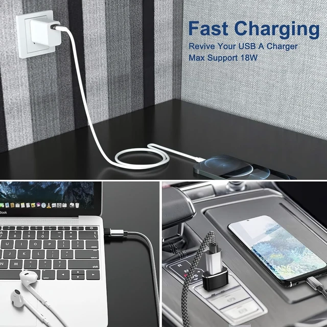 Alt view image 7 of 7 - USB to USB C Adapter - USB C Female to USB Male Adapter Type C Charger Cable Power Converter for iPhone 16 15 14 13 Pro Max Watch Airpods Compatible for Switch Galaxy S25