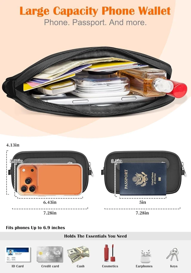 Alt view image 2 of 7 - Phone Strap Crossbody with Detachable RFID Wallet Black