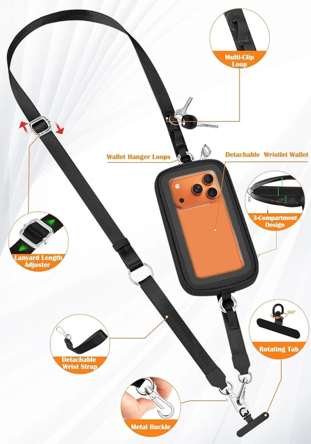 Alt view image 5 of 7 - Phone Strap Crossbody with Detachable RFID Wallet Black