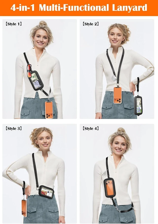 Alt view image 4 of 7 - Phone Strap Crossbody with Detachable RFID Wallet Black