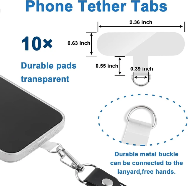 Alt view image 2 of 7 - Phone Tether Tab 10 Pieces Universal Phone Lanyard Patch Without Adhesive Phone Lanyard Replacement Part for Cell Phone Strap(Transparent)